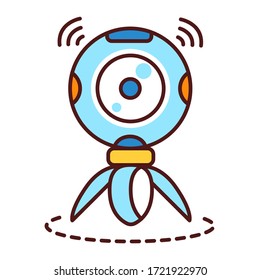 360 degree panoramic video camera on tripod color line icon. Innovative digital device. Pictogram for web page, mobile app, promo. UI UX GUI design element. Editable stroke.