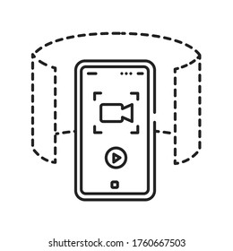 360 degree panoramic video camera in smartphone black line icon. Innovative technology. Pictogram for web page, mobile app, promo. UI UX GUI design element. Editable stroke