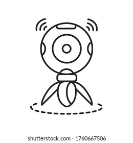 Cámara de video panorámica de 360 grados en icono de línea negra trípode. Dispositivo digital innovador. Pictograma para página web, aplicación móvil, promoción. elemento de diseño de interfaz gráfica de usuario (GUI) de UI UX. Trazo editable