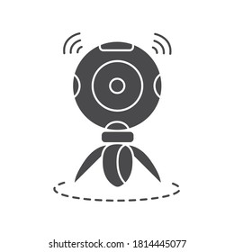 Cámara de video panorámica de 360 grados sobre el ícono de tripode de glifo negro. Dispositivo digital innovador. Pictograma para página web, aplicación móvil, promoción. elemento de diseño de interfaz gráfica de usuario (GUI) de UI UX.