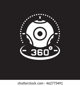 360° Panorama-Videokamera-Icon Vektorillustration, Virtual-Reality-Gerät solide Logo-Illustration, Piktogramm einzeln auf Schwarz