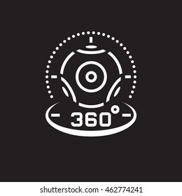 360 degree panoramic video camera line icon, virtual reality device outline vector logo illustration, linear pictogram isolated on black