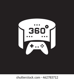 360 degree panoramic video game icon vector, solid logo illustration, pictogram isolated on black