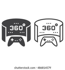 360 degree panoramic video game line icon, outline and solid vector sign, linear and full pictogram isolated on white, logo illustration