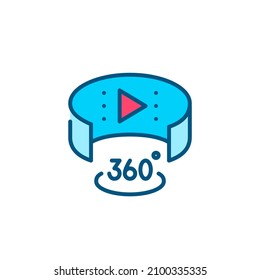 Video panorámico de 360 grados. Icono de color de línea de píxeles perfecto, modificable