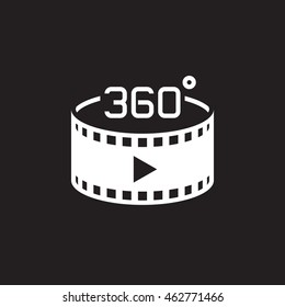 360 Degree Panoramic Video Sign. Vector Icon, Solid Logo Illustration, Pictogram Isolated On Black