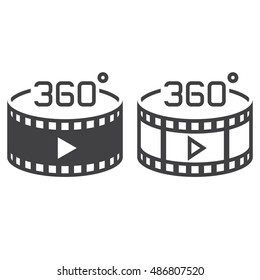 360 degree panoramic video symbol. line icon, outline and solid vector sign, linear and full pictogram isolated on white, logo illustration
