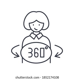 Icono de persona de 360 grados, ilustración lineal aislada, vector de línea delgada, signo de diseño web, símbolo de concepto de contorno con trazo editable sobre fondo blanco.