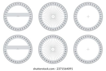 360 degree protractor. Realistic angle measure tool. Geometry school equipment education material