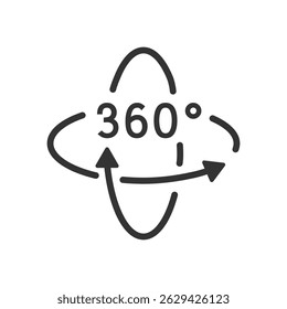 360 degree rotation arrows line icon isolated flat design vector illustration on white background.