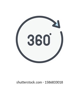 360 degree rotation color line icon. Virtual reality 360 angle vector outline colorful sign.