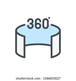 360 degree rotation color line icon. Virtual reality room with 360 angle panorama  vector outline colorful sign.