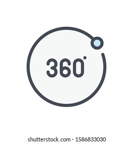 360 degree rotation color line icon. Virtual reality 360 angle vector outline colorful sign.