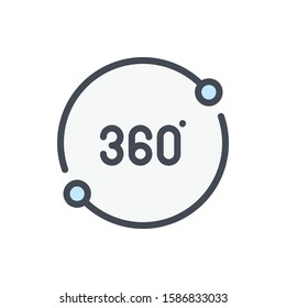 360 degree rotation color line icon. Virtual reality 360 angle vector outline colorful sign.