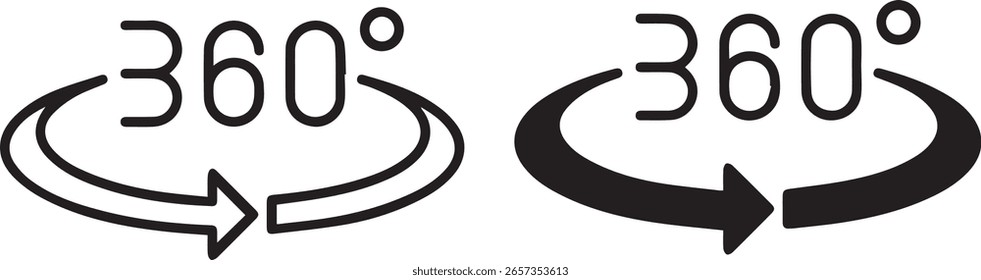 360 degree rotation icon, 360 degree panoramic symbol, circular navigation arrows	