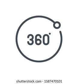 360 degree rotation line icon. Virtual reality 360 angle vector outline sign.