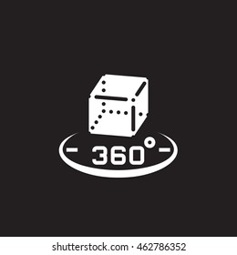 360 degree rotation sign. 3d cube symbol. vector icon, solid logo illustration, pictogram isolated on black