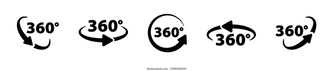 360 degree rotation. 360 degree view. 360 degree icons.
