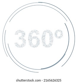 The 360 degree symbol filled with dark blue dots. Pointillism style. Vector illustration on white background