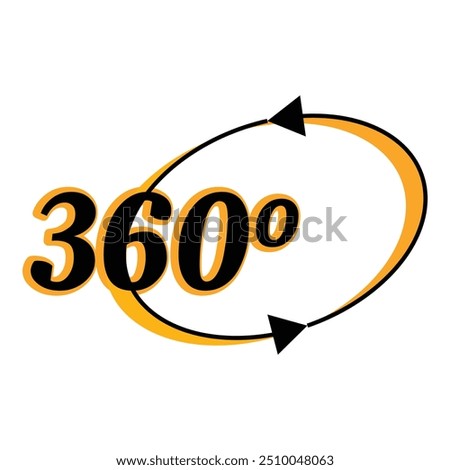 360 degree symbol is rotating, showing a complete circle, turn, or spin