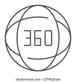 360 degree thin line icon, angle and view, rotate sign, vector graphics, a linear pattern on a white background, eps 10.