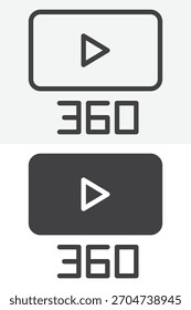 360 degree video content line and solid icon set. Outline and solid vector sign with editable stroke. Spherical video symbol icon for immersive media visuals.