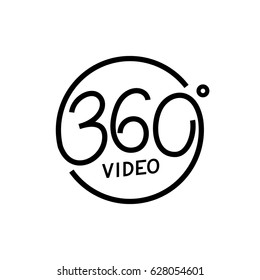 Modo de vídeo de 360 grados. Diseño de logotipo / sello / etiqueta para cámara de ángulo de 360°, imagen, realidad virtual. Ilustración vectorial.