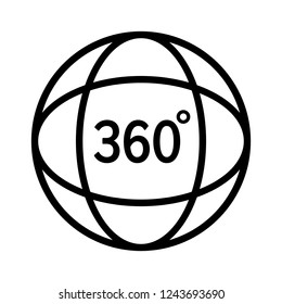 360 degree video or view 360 degrees in virtual reality line art vector icon for apps and websites