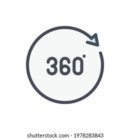 360 degree view color line icon. Angle 360 degree vector outline colorful sign.