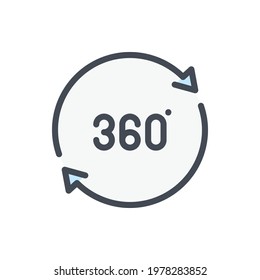 360 degree view color line icon. Angle 360 degree vector outline colorful sign.