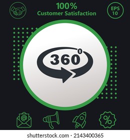 360 degree view icon. Background consisting of green and black colors. modern design