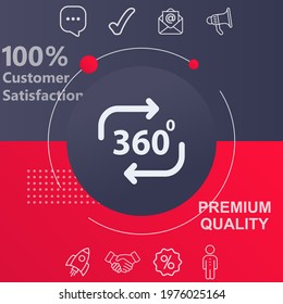  360 degree view icon icon. Customize your design with a navy and red colored background template