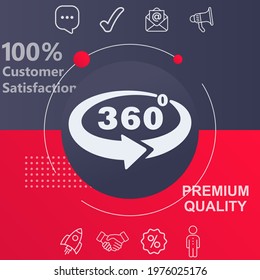  360 degree view icon icon. Customize your design with a navy and red colored background template