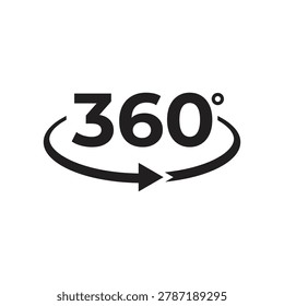 360 degree view icon design vector. Rotation, panoramic virtual tour, and camera angle symbol isolated on white background