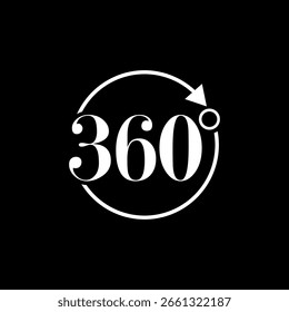 360 degree view icon isolated on black background