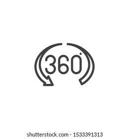 360 Degree View line icon. Panoramic view linear style sign for mobile concept and web design. 360 rotation arrow outline vector icon. VR technology symbol, logo illustration. Vector graphics