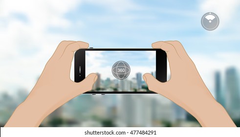 360 degree view in  mobile.urban scene on mobile trend technology vector illustration