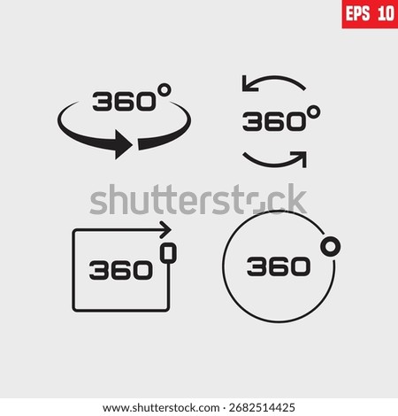 360 degree view set icon. Vector arrows circle, isolated logo on white background