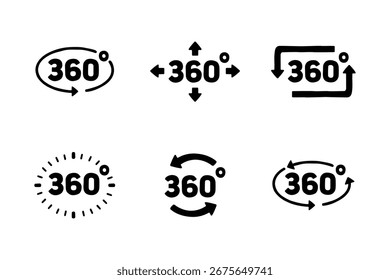 360 degree view. Sphere view icon set. 3d virtual set.