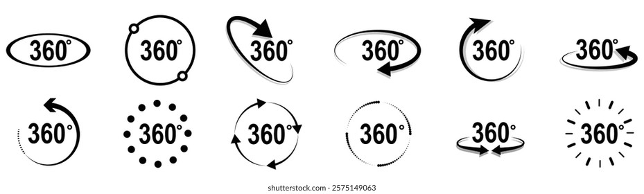 360 degree view vector icons, Rotation or panoramas to 360 degrees icon 10 eps.