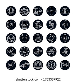 vista de 360 grados imagen tour virtual imagen panorámica estilo lineal iconos conjunto ilustración vectorial