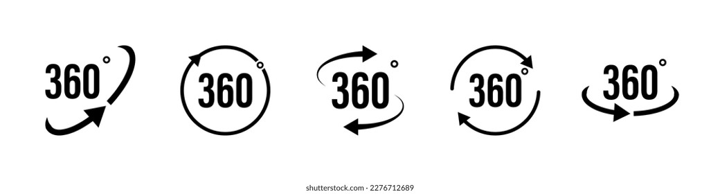 360 degree views icon set isolated on white background. Vector arrows circle. Rotation to 360 degrees. Vector illustration.