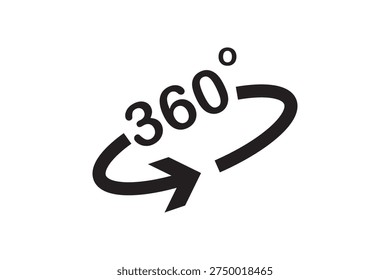 360 degree views icon set. Signs with arrows to indicate the rotation or panoramas to 360 degrees. Isolated on white background