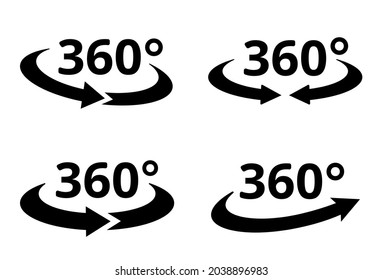 360 Degree Views Icons Set. Angle 360 Degrees Icon. Virtual Reality Icons. Rotation Symbol Flat Style - Stock Vector.