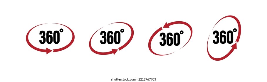 360 degree views .  Set of signs with arrows to indicate the rotation or panoramas . Rotate symbol isolated in white background. Vector icon 10 eps