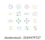 360 degree views of vector circle icons. Signs with arrows to indicate the rotation. 360 degrees arrow, rotate around set icon. Circle signs vertical, horizontal and diagonal rotate.