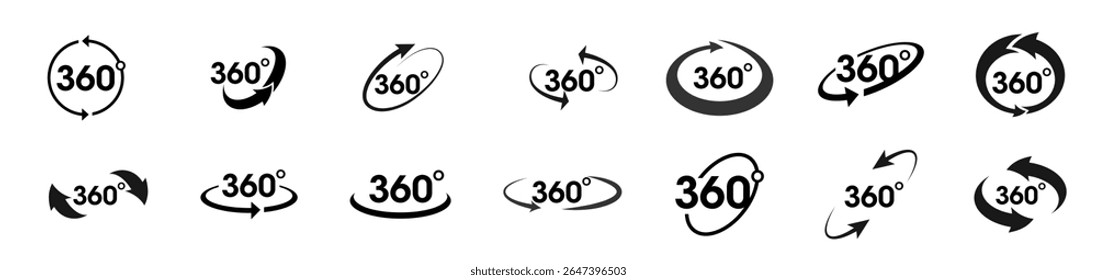 360 degree views vector circle icons set isolated from background signs with arrows