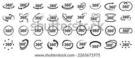 360 degree views of vector circle icons set isolated from the background. Signs with arrows to indicate the rotation or panoramas to 360 degrees. Vector illustration 10 eps.