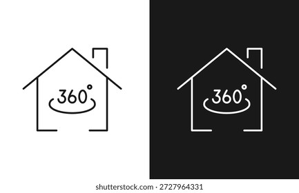 360 Grau Virtual Tour Ícone Imobiliário, Minimalista Casa Panorama Ver Linha Arte para Interative VR Walkthrough, Propriedade Tech, e Marca Moderna Agência de Habitação