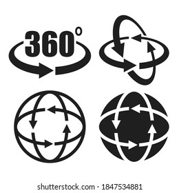 Iconos vectoriales de recorrido virtual de 360 grados aislados en fondo blanco